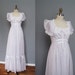 s a l e 1970s white lavender FLORAL flutter sleeve cotton maxi dress XS