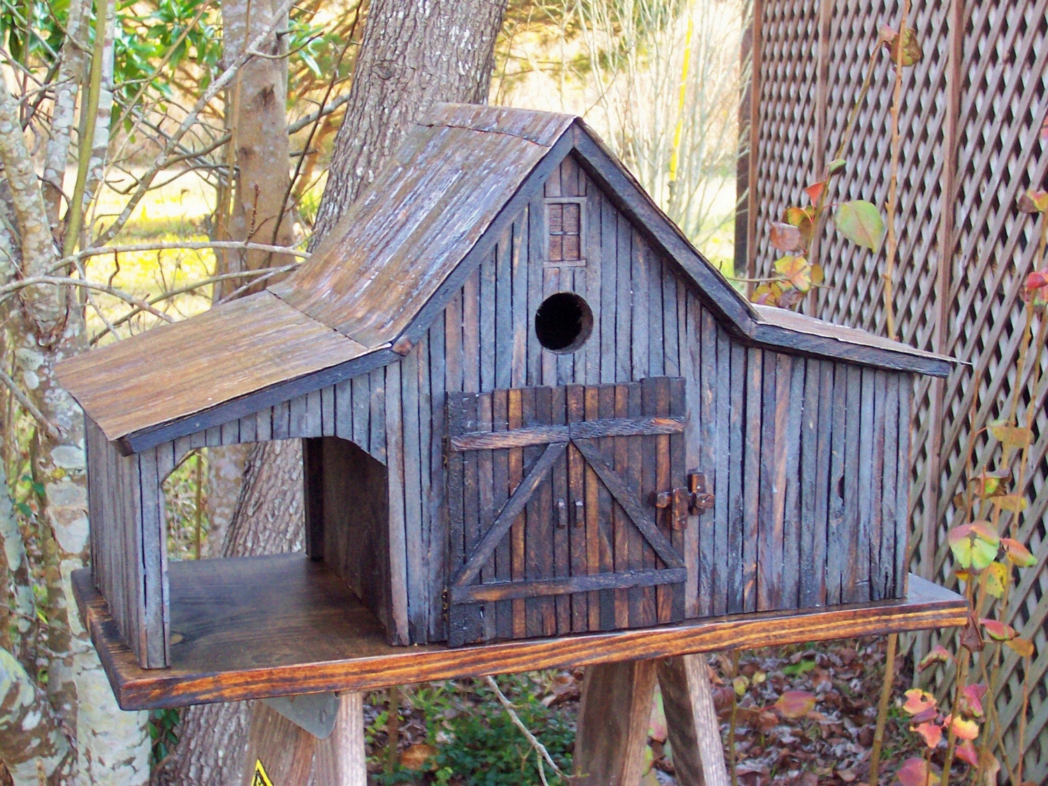 COUNTRY FARM SHED BIRDHOUSE WITH TIN ROOF by millcreekcrafts