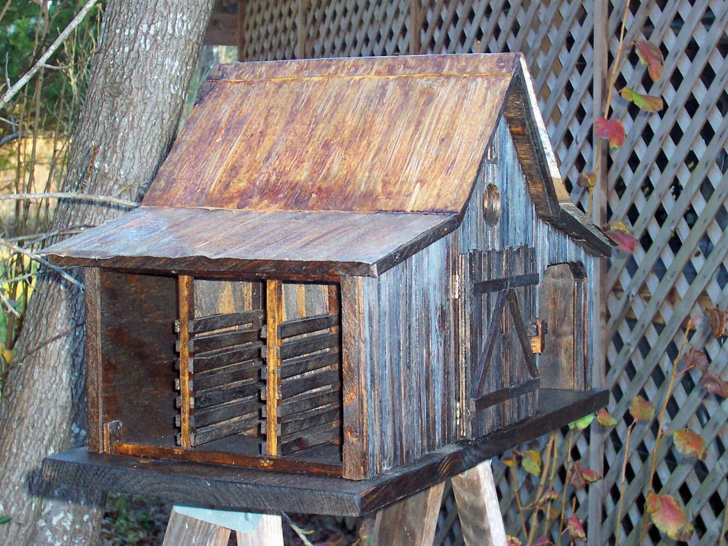 COUNTRY FARM SHED BIRDHOUSE WITH TIN ROOF by millcreekcrafts