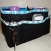Quilted Purse Organizer Insert With 4" Depth Enclosed Bottom - Black With Aqua Blue Clearance 40% Off
