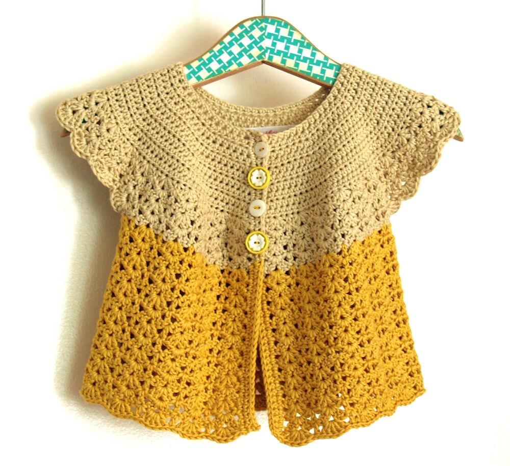 Crochet Girl Sweater Swing Cardigan With Lacy Edging Size