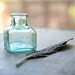 Antique 1800s Caw's Aqua Glass Embossed Ink Bottle, Victorian Ink Well, School House, Hand Blown Glass,