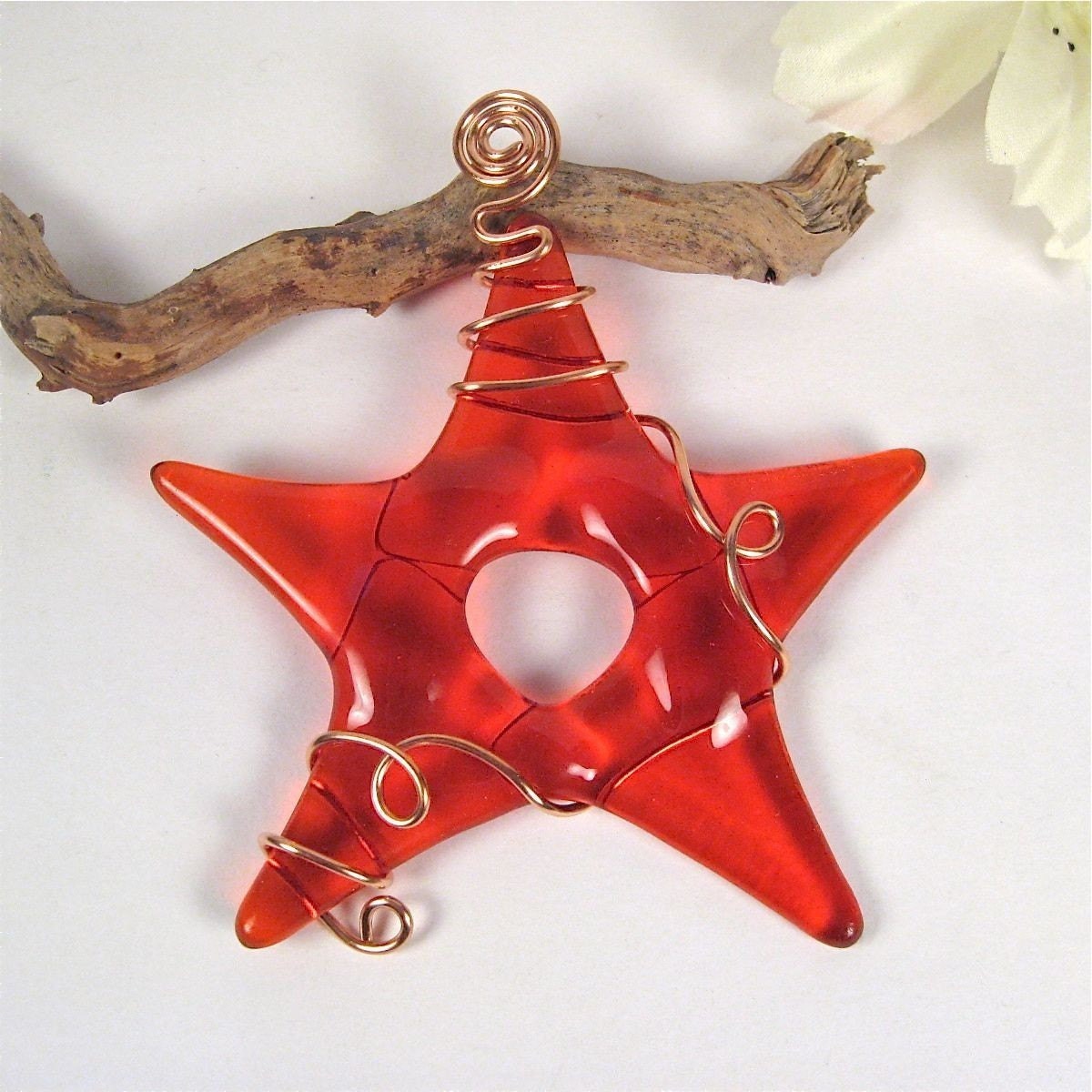 Star Ornament Orange Glass Star Suncatcher Fused Glass