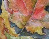 Artist Trading Card of Autumn Leaves Painting Watercolor Fall Color Leaves Original Painting Small Format Art