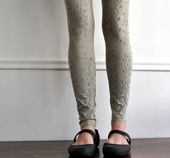 Handmade Sage Snakeskin Print Leggings by prettypennydesigns