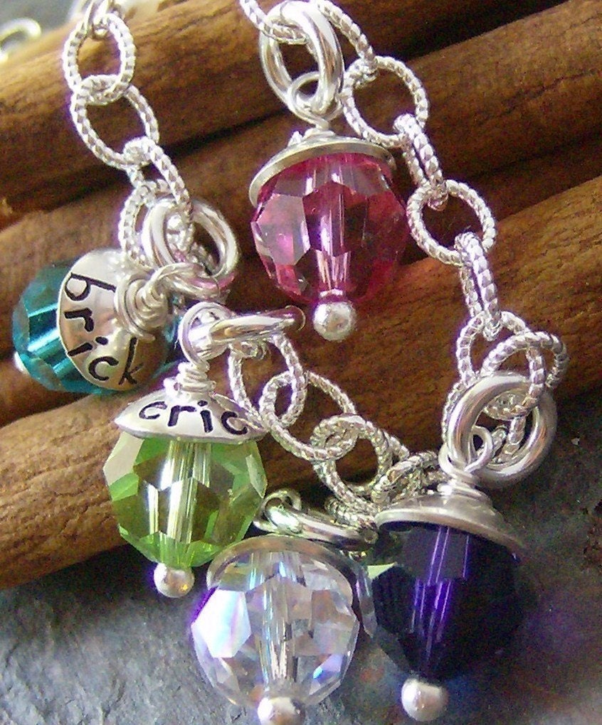 Capped crystal family hand stamped sterling silver