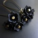 Ebon Blooms - black flowers and smoky gray czech glass handmade earrings