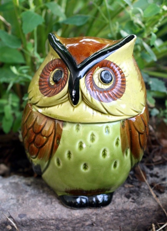 Green Ceramic Owl Sugar Bowl