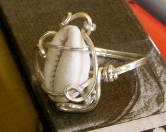 Wire Wrapped Cowrie Shell Ring in SS