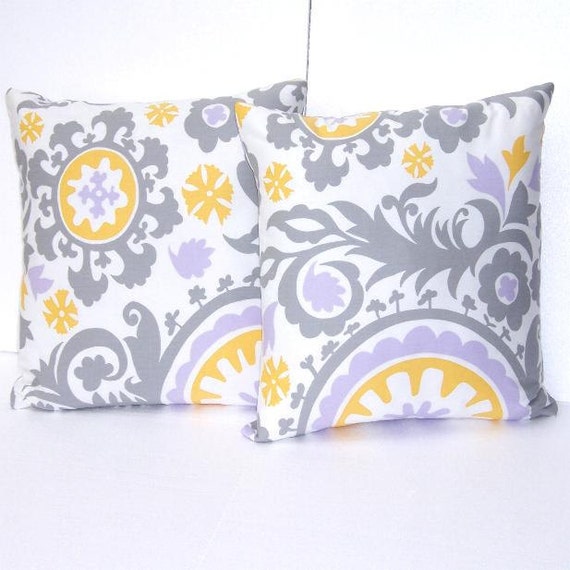 Lavender Throw Pillow Covers 18 x 18 Yellow Grey by abellawear