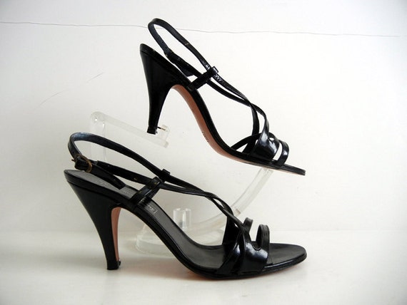 1970s shoes / Strappy Vintage 70's Black by Planetclairevintage