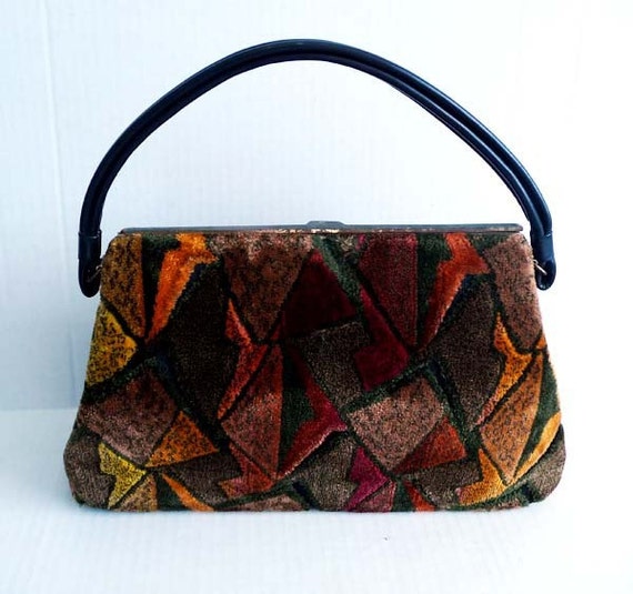 Vintage 50's Deco Chenille Carpet Bag Purse by Planetclairevintage