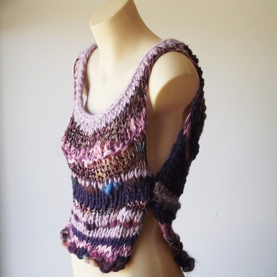 Knitted top. knitted vest. hand knit. designer knit tank - grape
