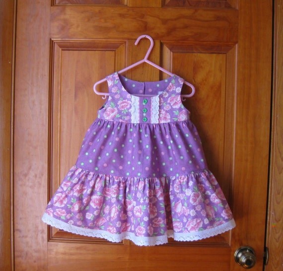 Baby girl tiered dress pink roses on by ForTheLoveOfSmocking