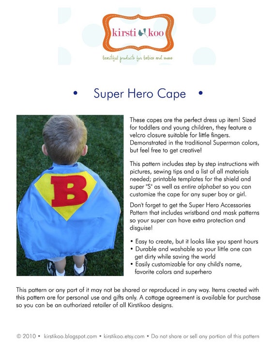 Super Hero Cape PDF Pattern and Templates and Alphabet