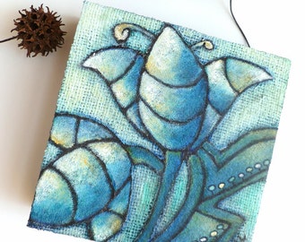 SALE Flower fantasy VI artwork, original artwork, marked down 50%, cradled wood panel, home decor, floral