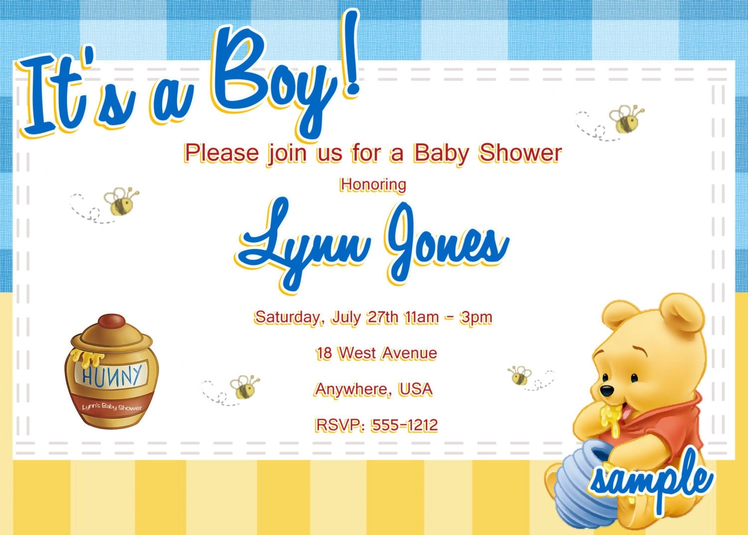 Winnie the Pooh Baby Shower Invitations Printable Photo Card
