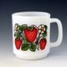 Vintage Mug 1960s Milk Glass Glasbake Retro Coffee Cup Strawberries