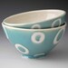 Two Porcelain Bowls, Blue Green Teal with White Circle Pattern