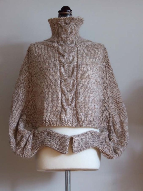 Braided CAPE with sleeves SHRUG avant garde hand knitted made
