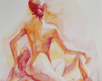 Watercolor Drawing of Female in Citrus Colors - Fine Art Print