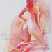 Original Watercolor Painting Figure Art, Standing Female Model in Soft Reds