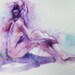 Watercolor Figure Drawing of Nude in Lavender and Blue Original Art Painting