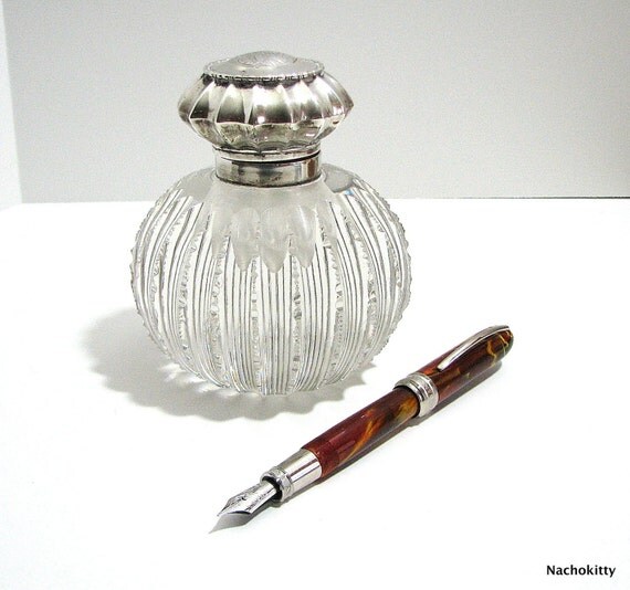 19th Century Inkwell Fountain Pen Ink by BarnOwlGoods on Etsy