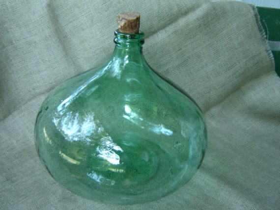 Vintage Large Green Glass Wine Bottle Beach Cottage RESERVED