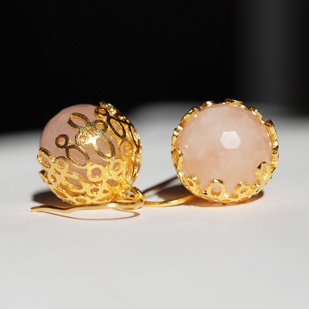 Pink Quartz Ball Earrings by toosis on Etsy