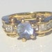 VINTAGE RHINESTONE TANZANITE GLASS DOMED RING 14K HGE LIND FREE SHIP
