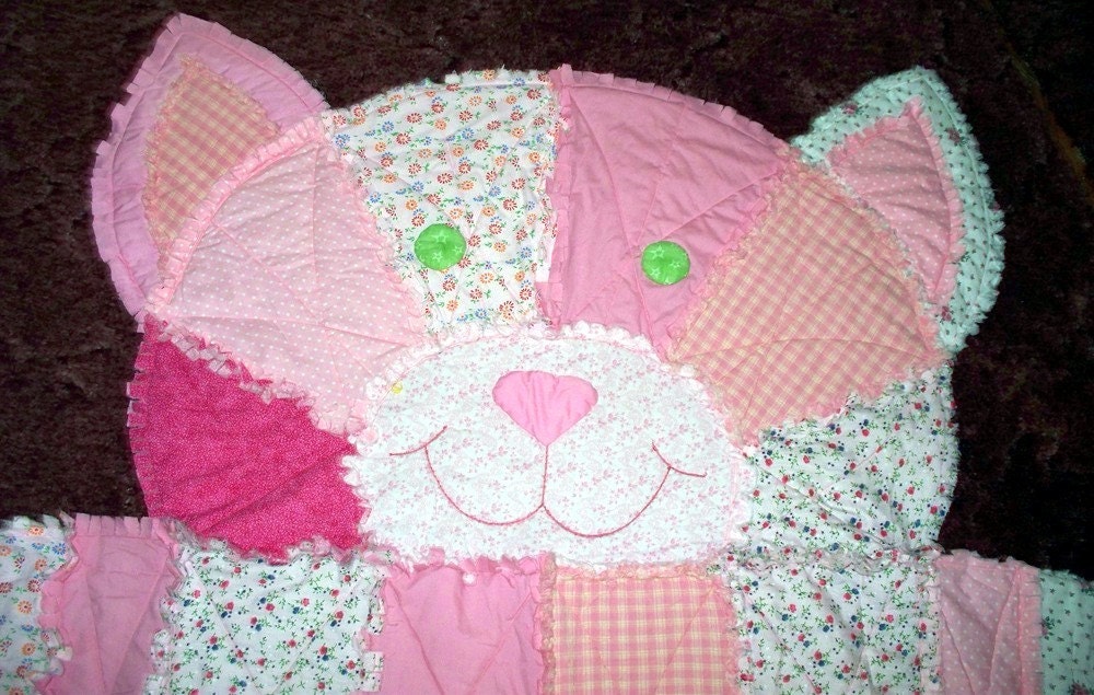 Pink Perrfection Kitty Cat Rag Quilt Crib size