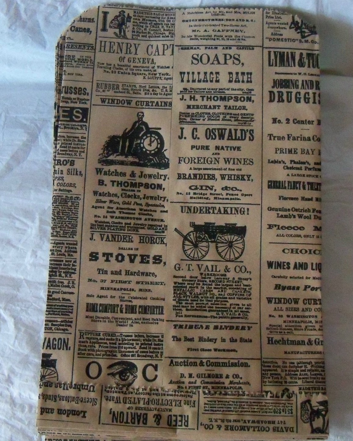 25 Vintage Newsprint Newspaper Brown Paper Kraft Bags.