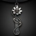 Floral Nouveau Pendant--Hand Formed Sterling Silver Floral and Vine Pendant -Genuine Black Fresh Water Pearls -Asian Inspired Jewelry