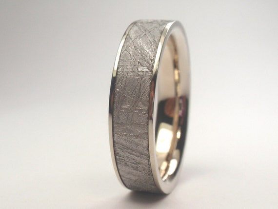 14K White Gold Ring, Gibeon Meteorite Wedding Band