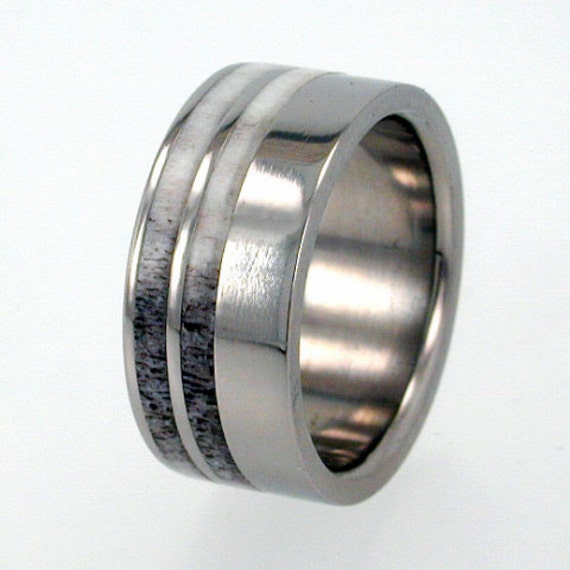 Mens Titanium Ring with Deer Antler Inlays by jewelrybyjohan