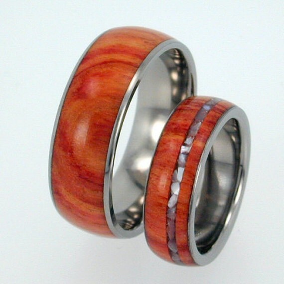 Titanium Wedding Band Set with Mother of Pearl by jewelrybyjohan