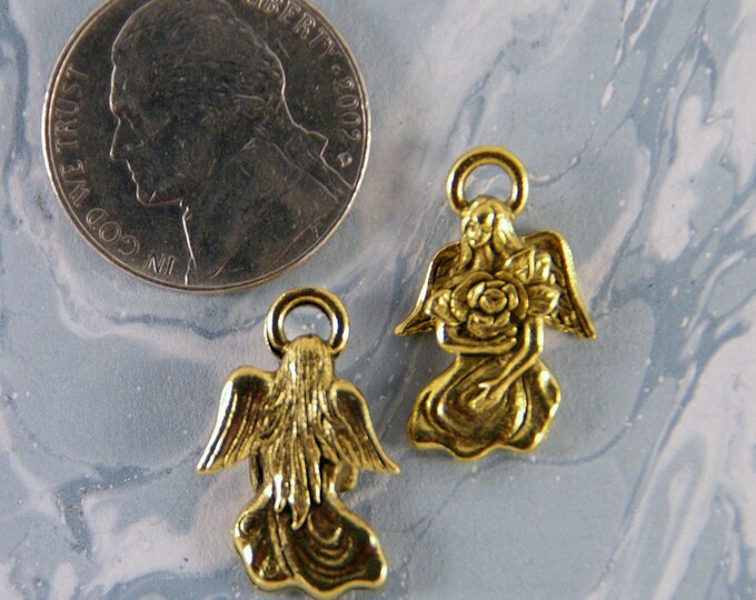 Two Gold-tone Pewter Angel with Flower Charms