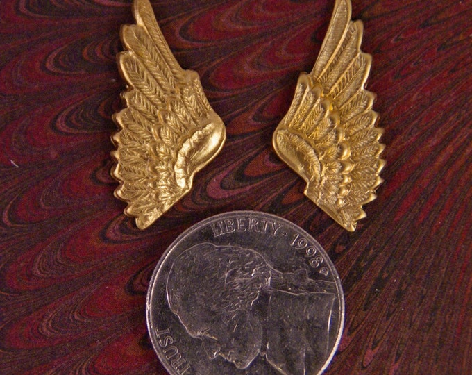 Pair of Tiny Vintage Brass Angel Wing Stampings