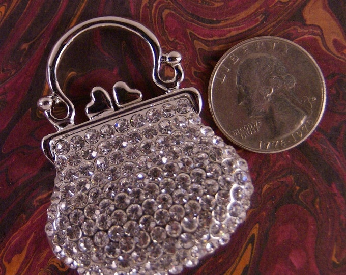 Rhinestone Open-work Silver-tone Handbag Pendant