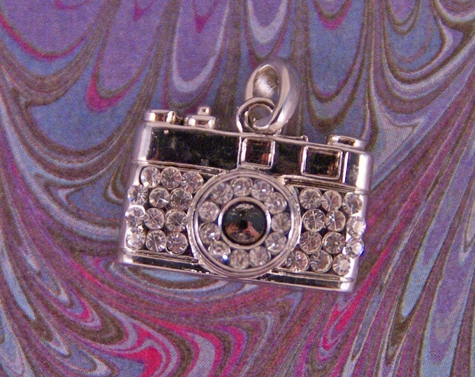 Rhinestone Camera Pendant with Cut-Out Design Back