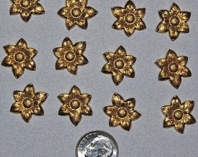 Vintage Twelve Brass Flower Stampings