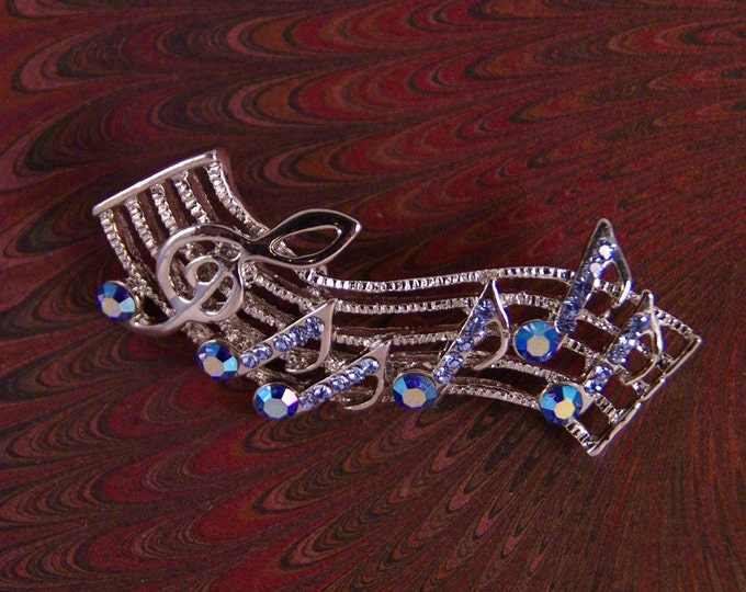 Music Staff Hair Accessory Silver-tone Blue Aurora Borealis Rhinestone