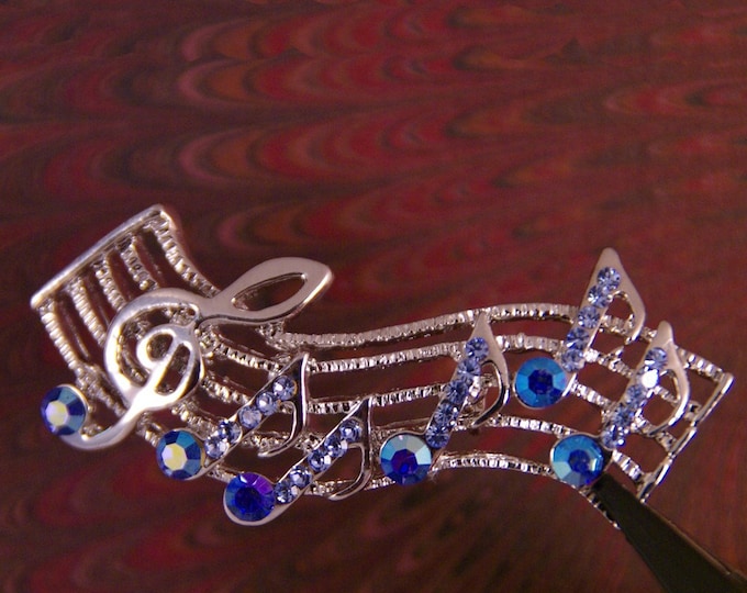 Music Staff Hair Accessory Silver-tone Blue Aurora Borealis Rhinestone