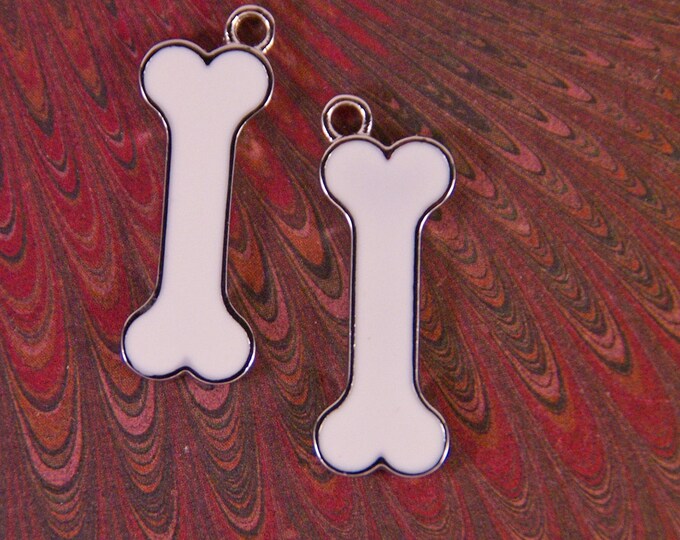 Dog Bone Charms White Enamel Silver-tone