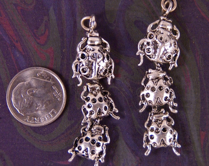 Pair of Silver-tone Ladybugs Drop Charms Dimensional