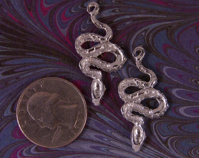 Set of Two Pewter Coiled Snake Charm Pendants