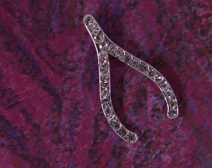 Silver-tone Rhinestone Wishbone Pendant