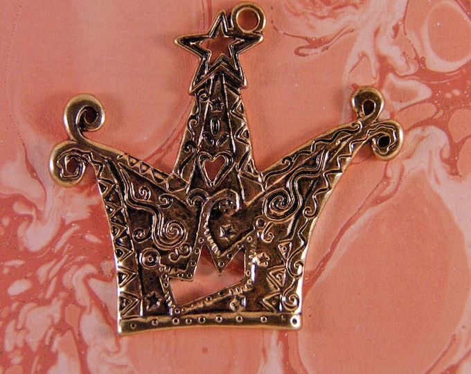 Whimsical Antique Gold-tone Metal Crown Charm