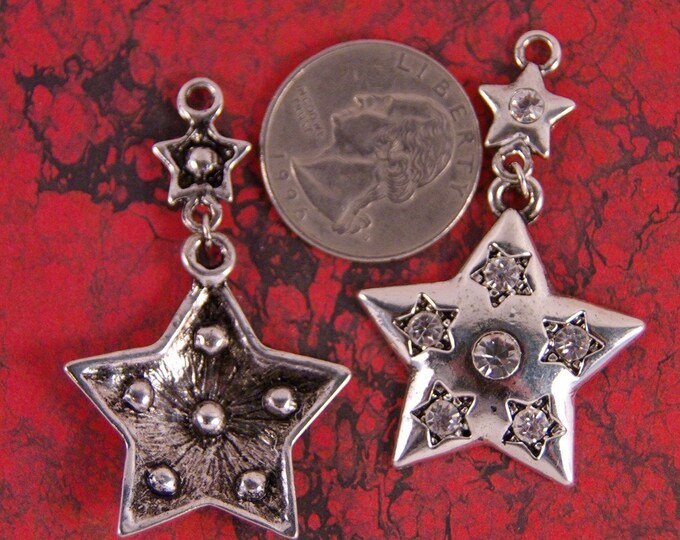 Silver-tone Double Star Charms with Rhinestones